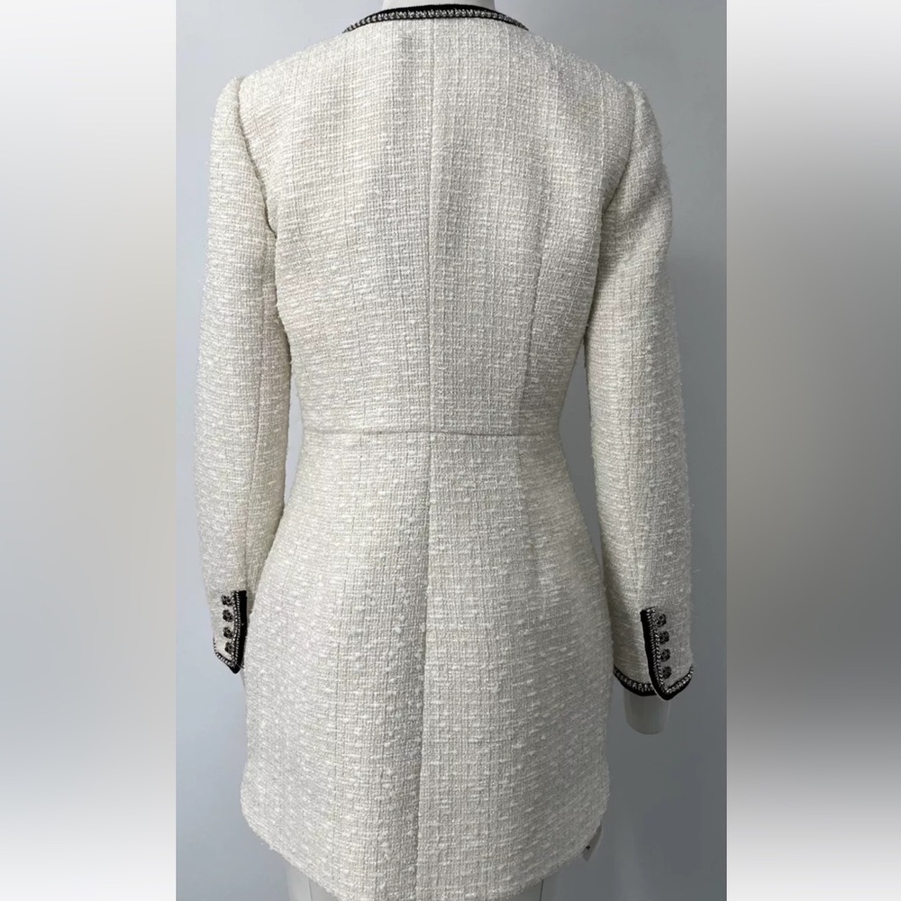 SOLD!SELF-PORTRAIT Metallic Tweed Crystal Embellished Boucle Longline Mini Dress - Picture 7 of 10